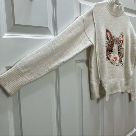 Anthropologie Moth Miaou Cat Embroidered Mock Neck Wool Blend Sweater size XS - Picture 5 of 8